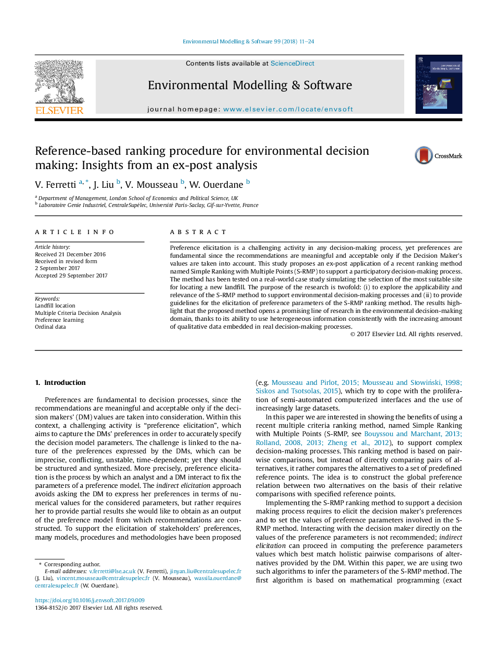 Reference-based ranking procedure for environmental decision making: Insights from an ex-post analysis