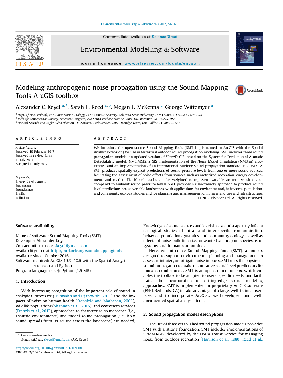 Modeling anthropogenic noise propagation using the Sound Mapping Tools ArcGIS toolbox