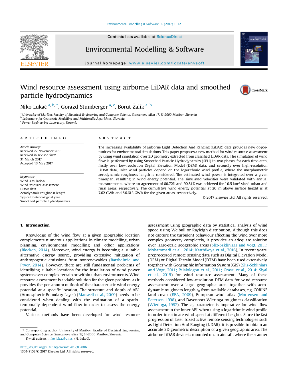 Wind resource assessment using airborne LiDAR data and smoothed particle hydrodynamics