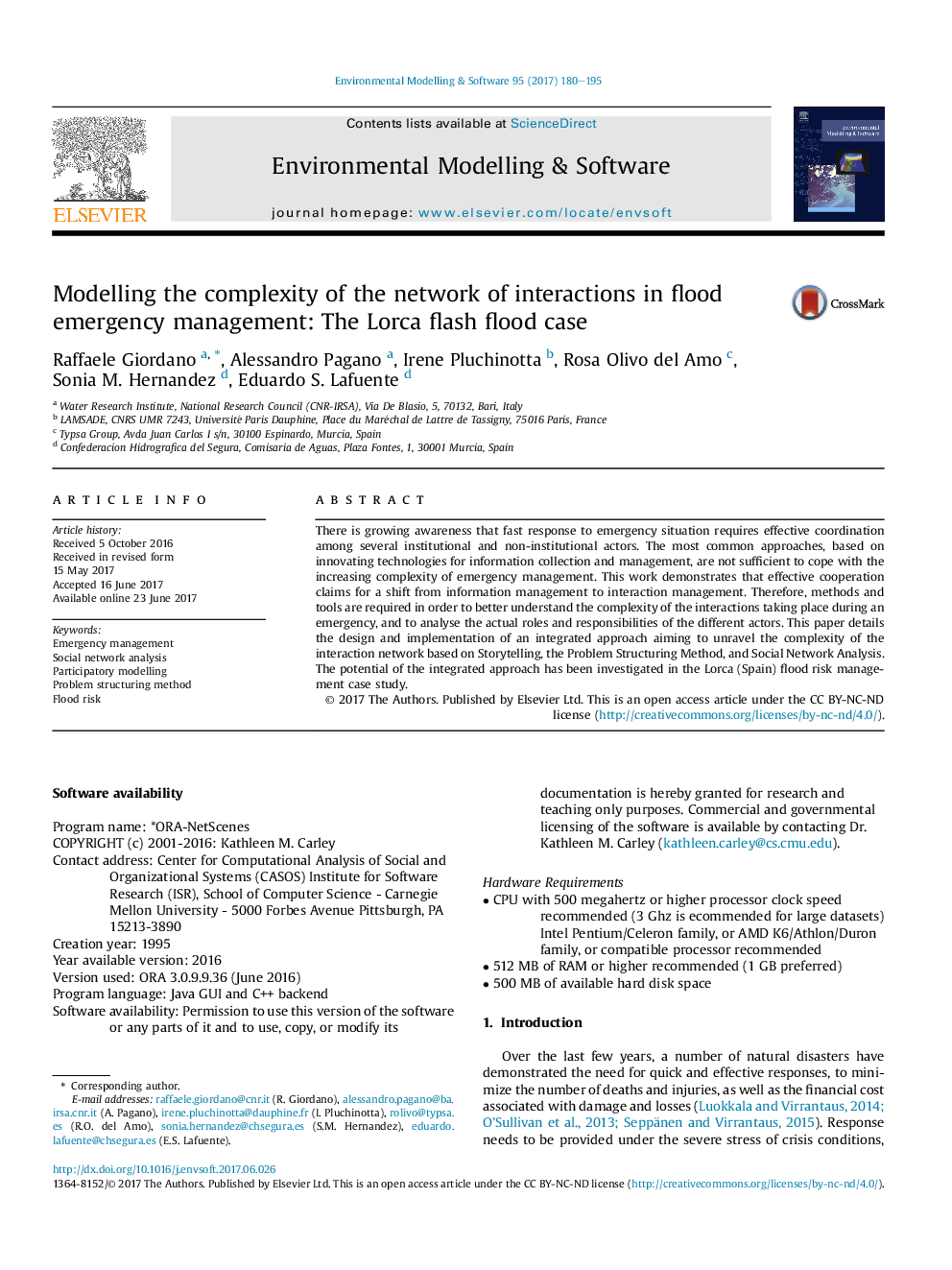 Modelling the complexity of the network of interactions in flood emergency management: The Lorca flash flood case