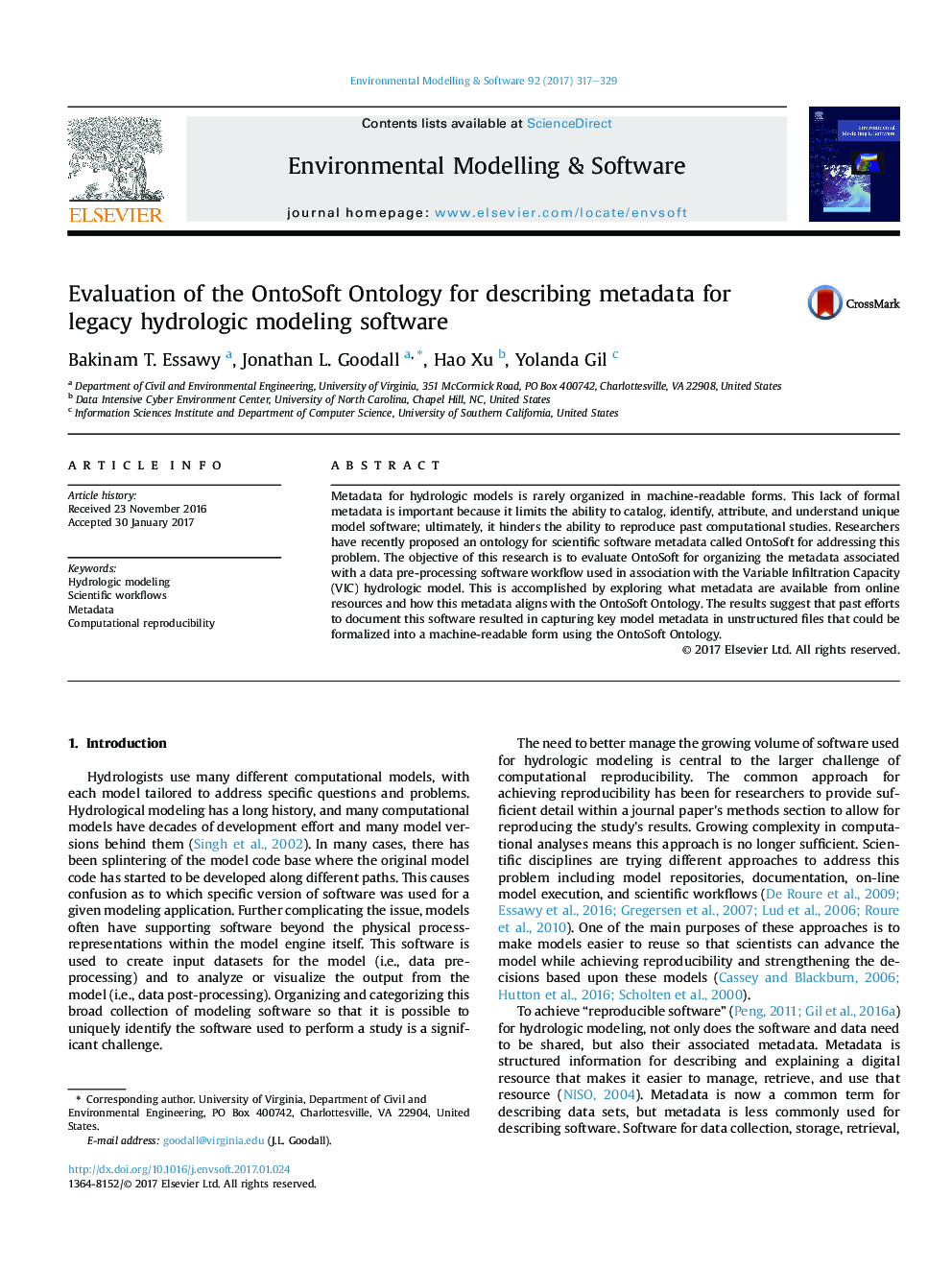 Evaluation of the OntoSoft Ontology for describing metadata for legacy hydrologic modeling software