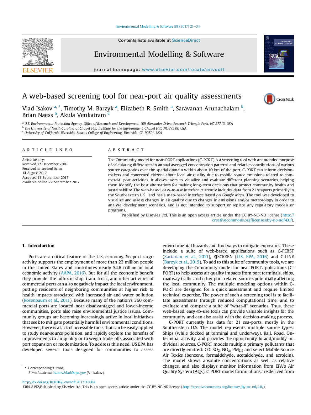 A web-based screening tool for near-port air quality assessments