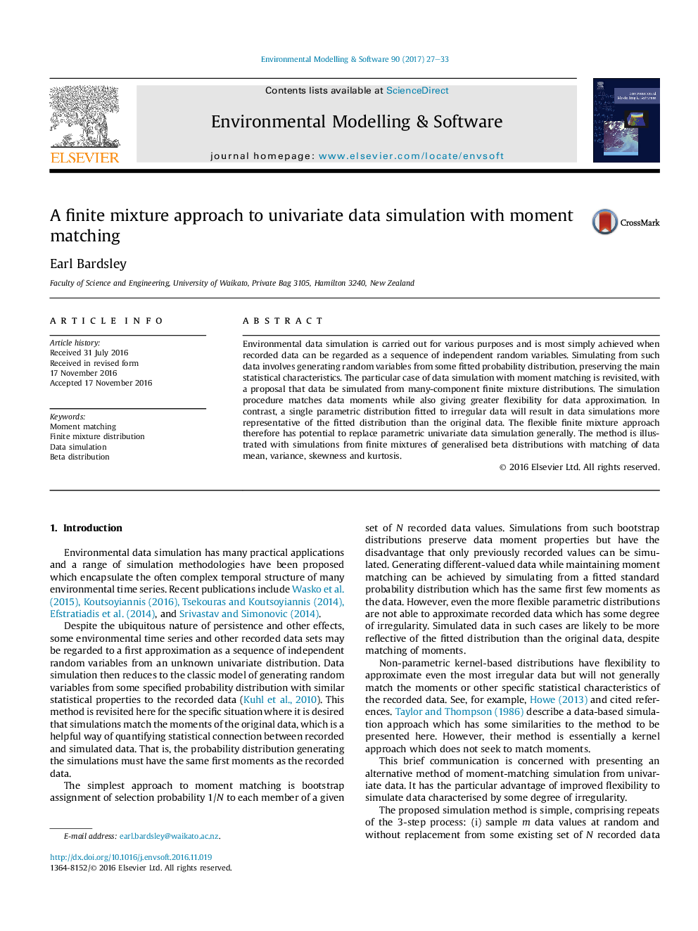 A finite mixture approach to univariate data simulation with moment matching