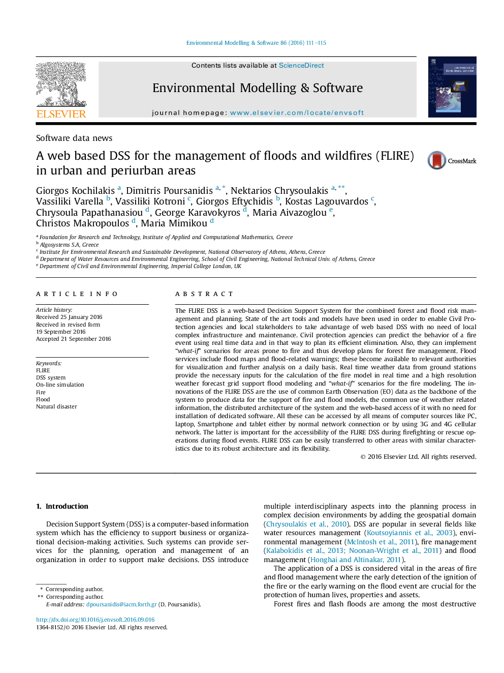 A web based DSS for the management of floods and wildfires (FLIRE) in urban and periurban areas