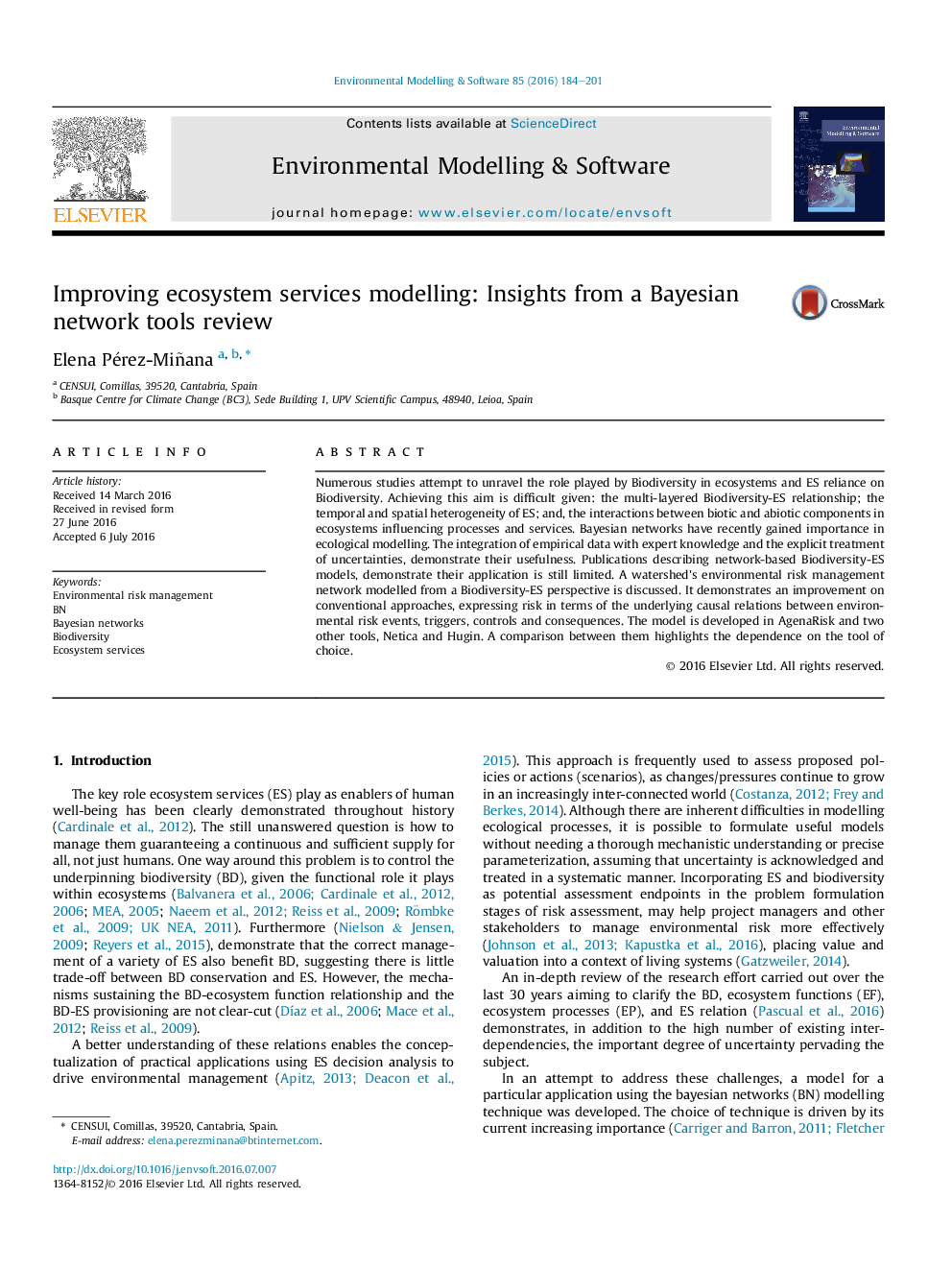 Improving ecosystem services modelling: Insights from a Bayesian network tools review