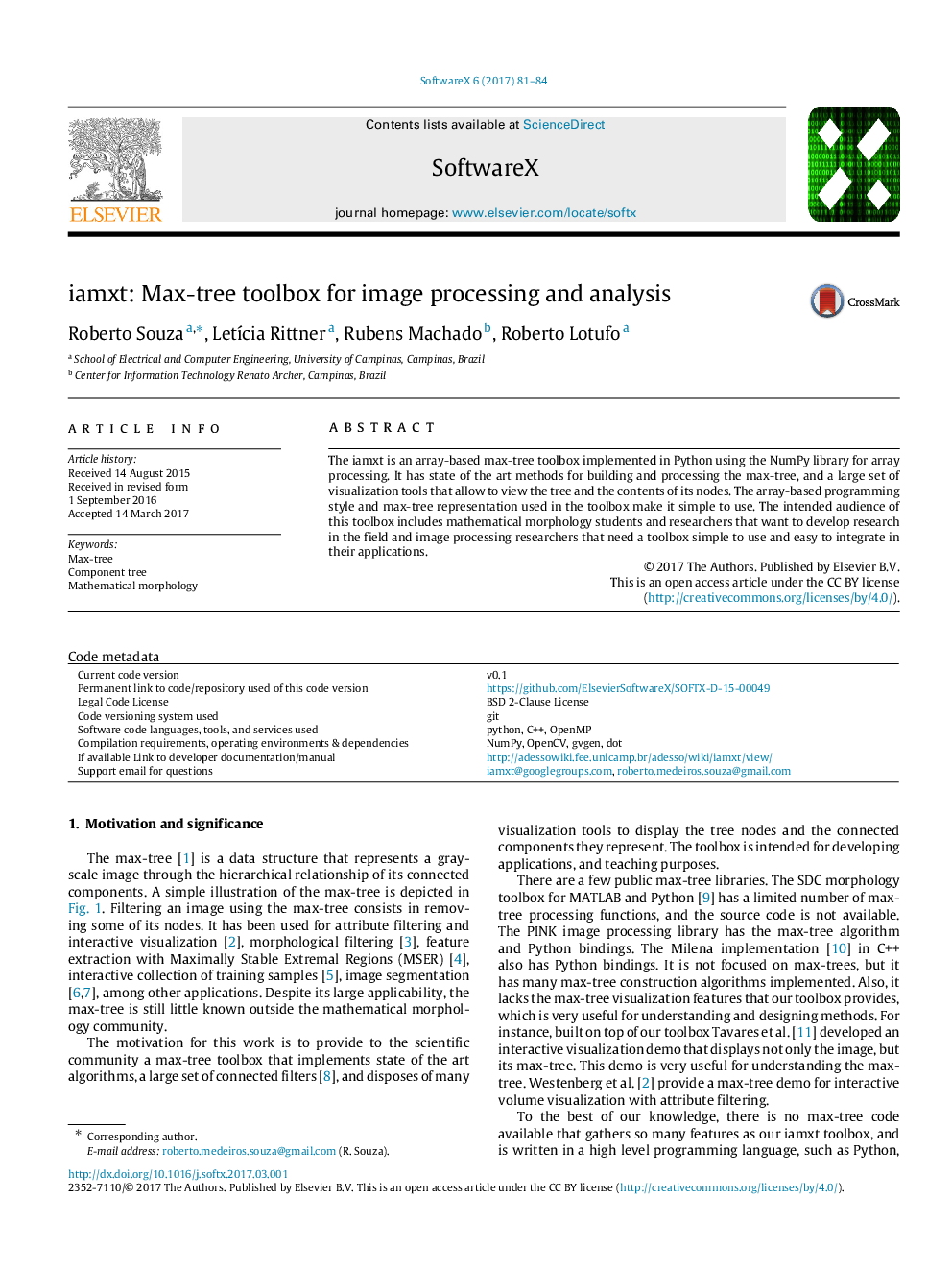 iamxt: Max-tree toolbox for image processing and analysis