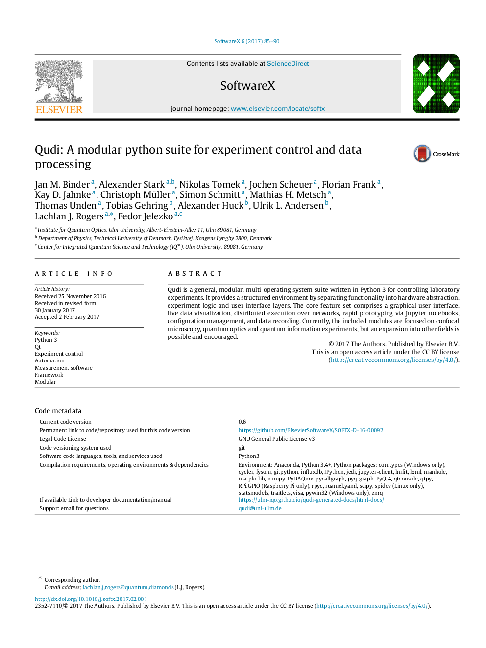 Qudi: A modular python suite for experiment control and data processing