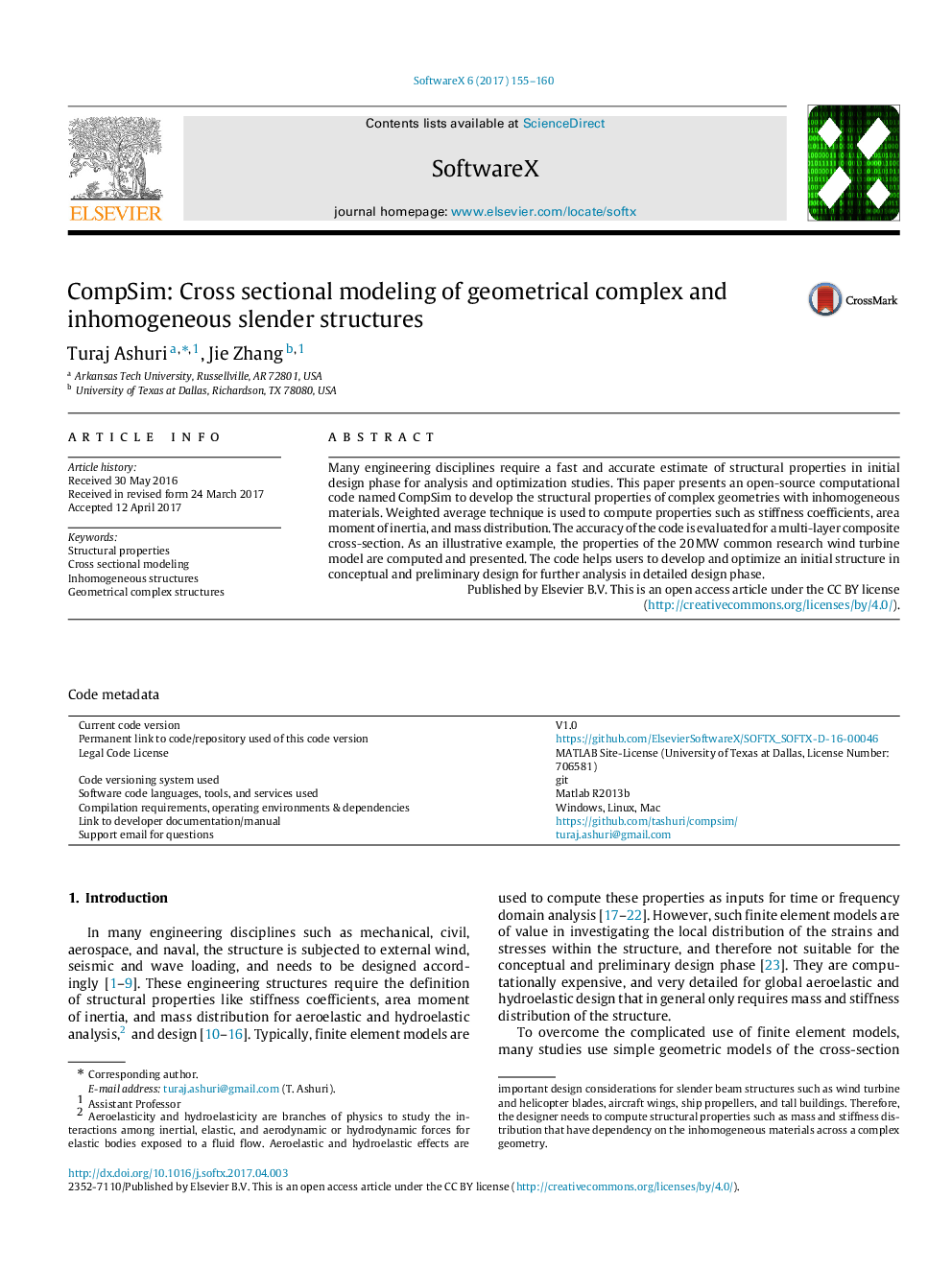 CompSim: Cross sectional modeling of geometrical complex and inhomogeneous slender structures