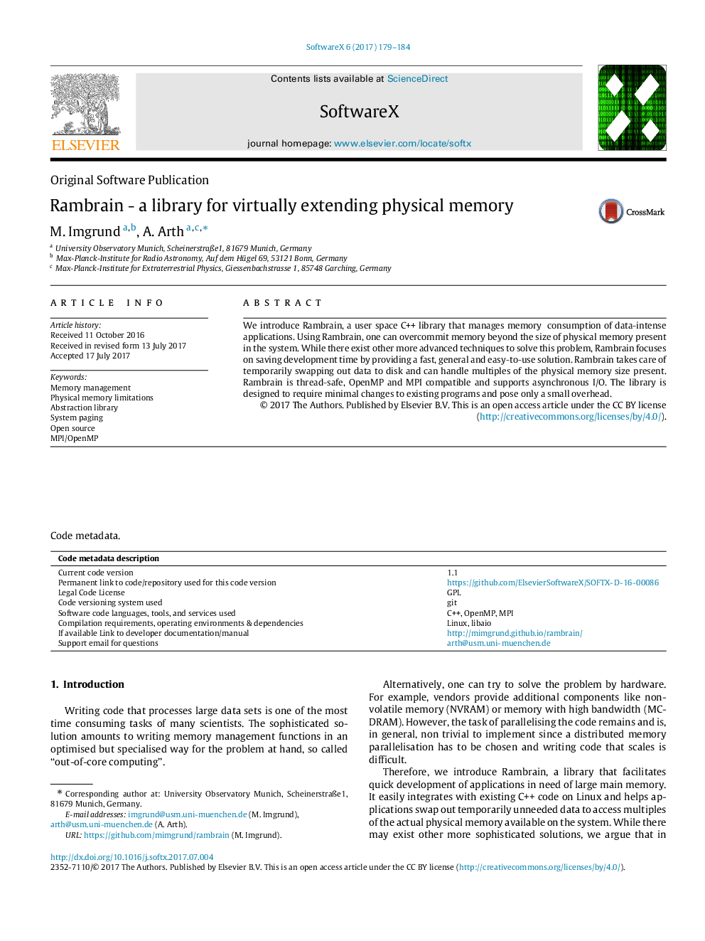 Rambrain - a library for virtually extending physical memory