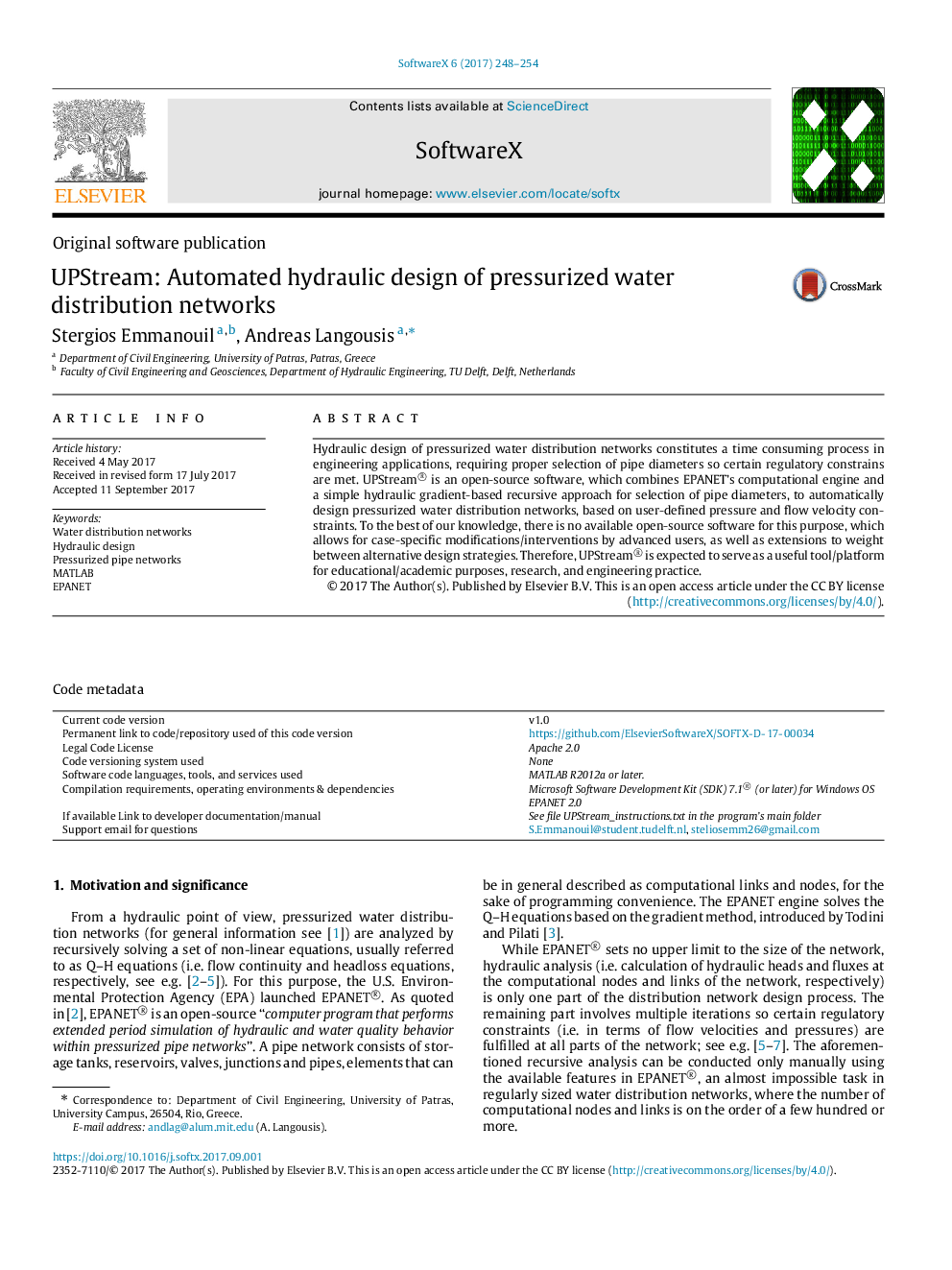 UPStream: Automated hydraulic design of pressurized water distribution networks