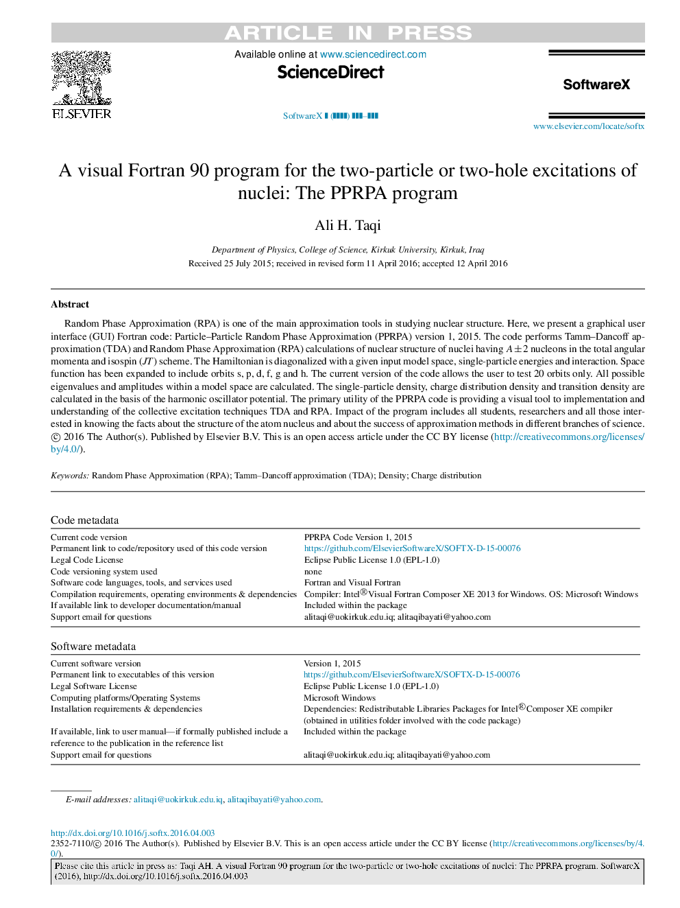 A visual Fortran 90 program for the two-particle or two-hole excitations of nuclei: The PPRPA program