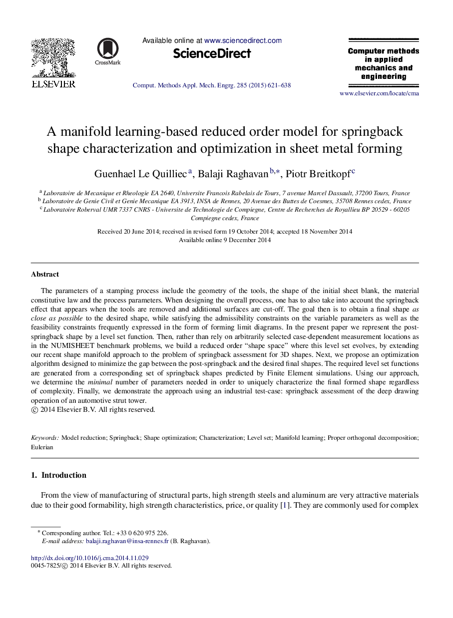 A manifold learning-based reduced order model for springback shape characterization and optimization in sheet metal forming