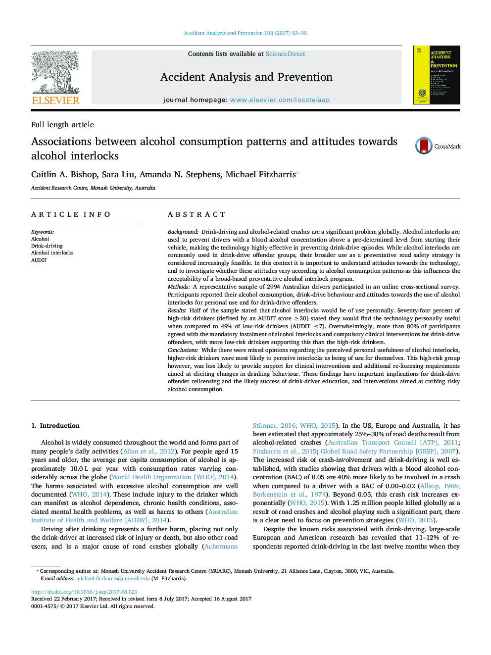 Associations between alcohol consumption patterns and attitudes towards alcohol interlocks