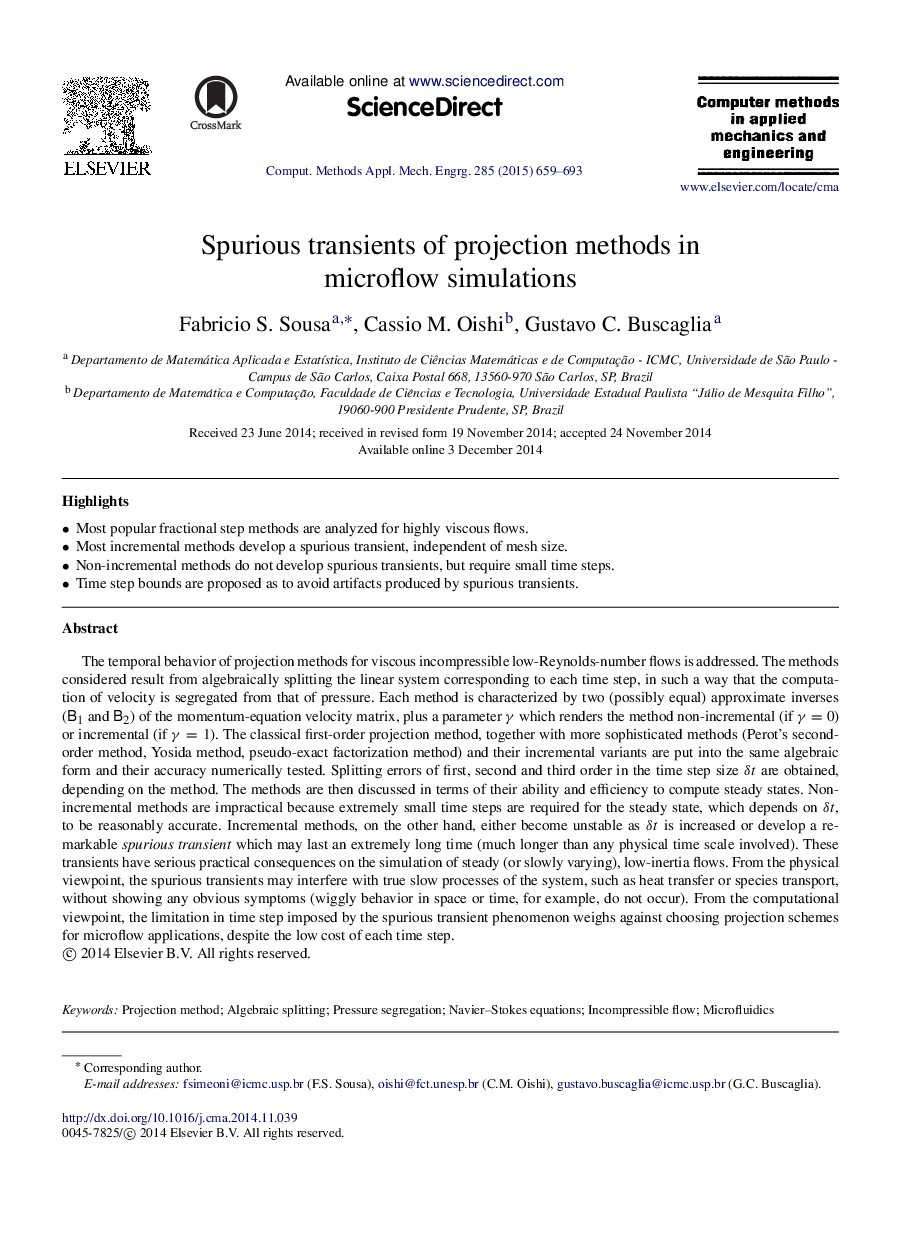 Spurious transients of projection methods in microflow simulations