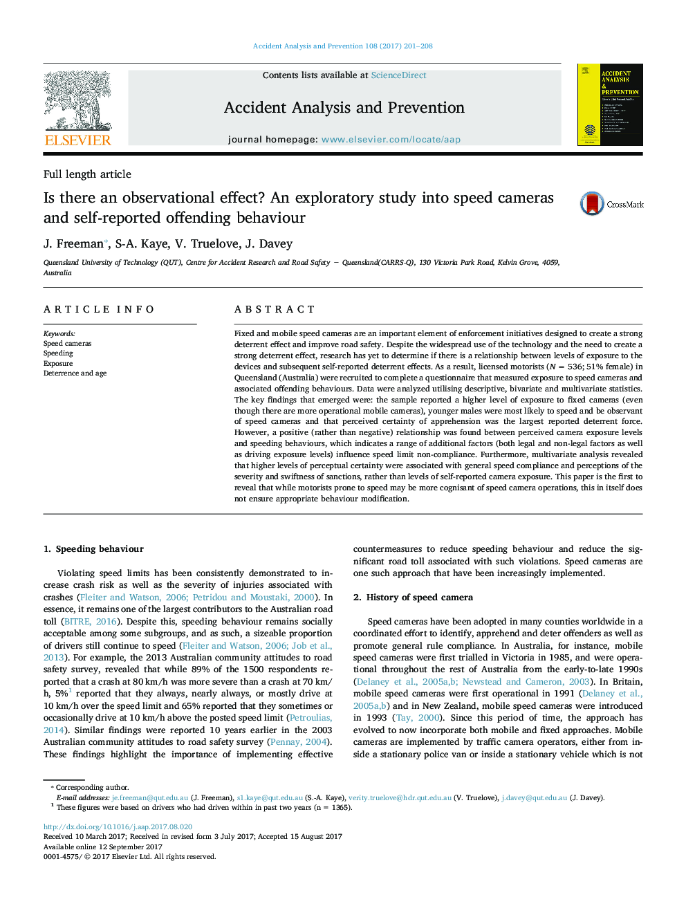 Is there an observational effect? An exploratory study into speed cameras and self-reported offending behaviour