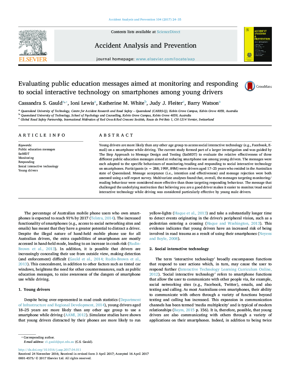 Evaluating public education messages aimed at monitoring and responding to social interactive technology on smartphones among young drivers