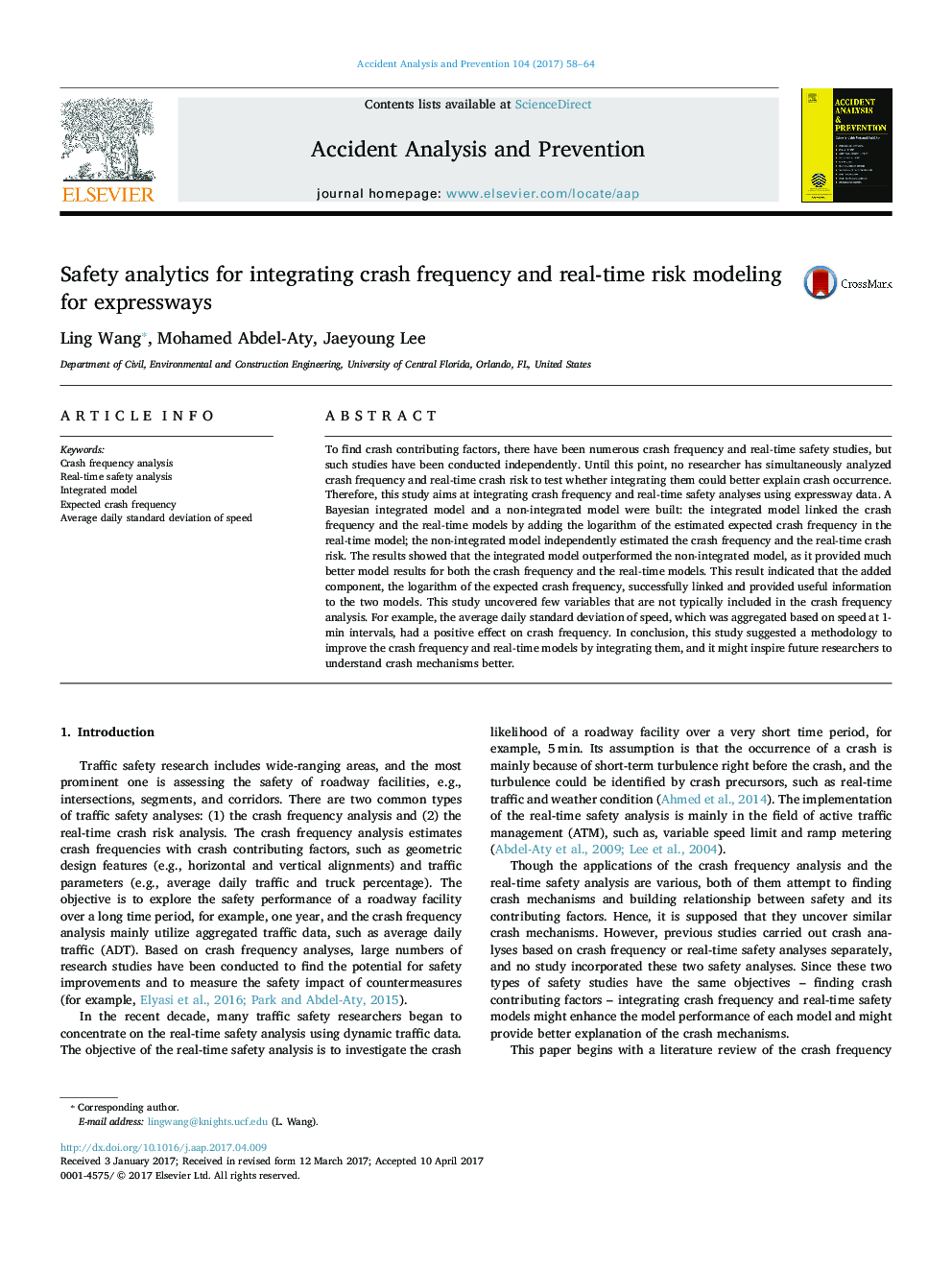 Safety analytics for integrating crash frequency and real-time risk modeling for expressways