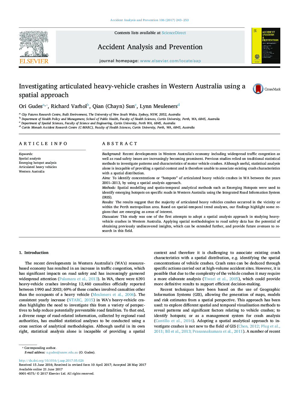 Investigating articulated heavy-vehicle crashes in Western Australia using a spatial approach