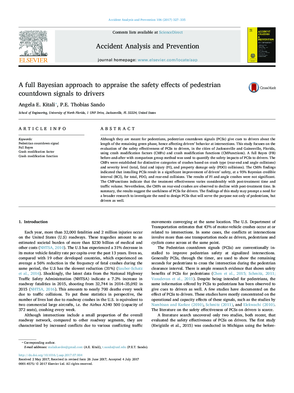 A full Bayesian approach to appraise the safety effects of pedestrian countdown signals to drivers