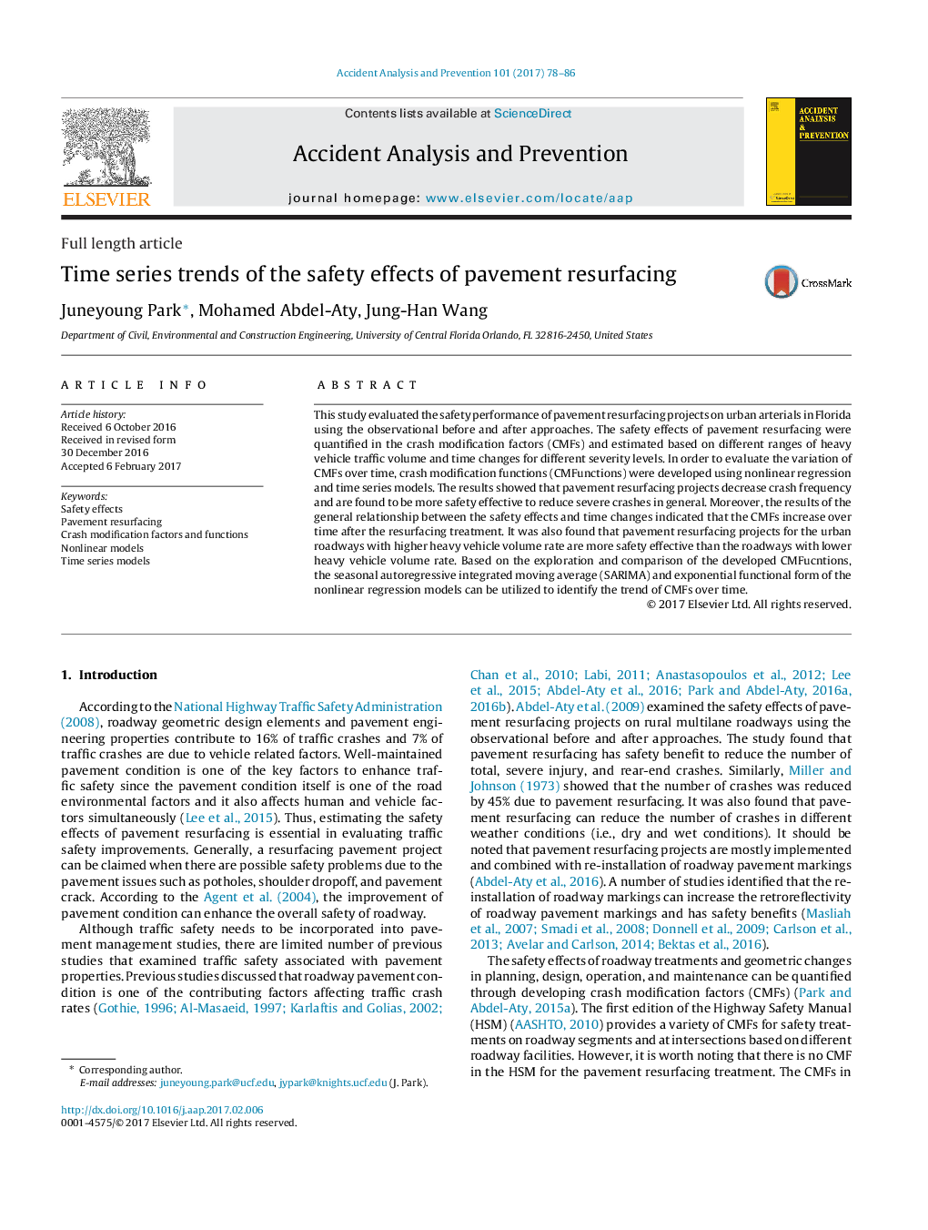 Time series trends of the safety effects of pavement resurfacing