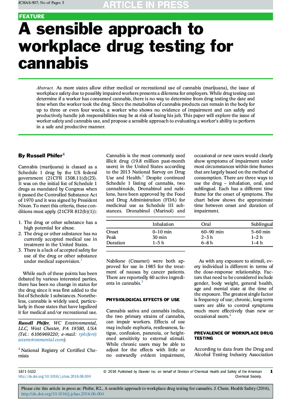 A sensible approach to workplace drug testing for cannabis