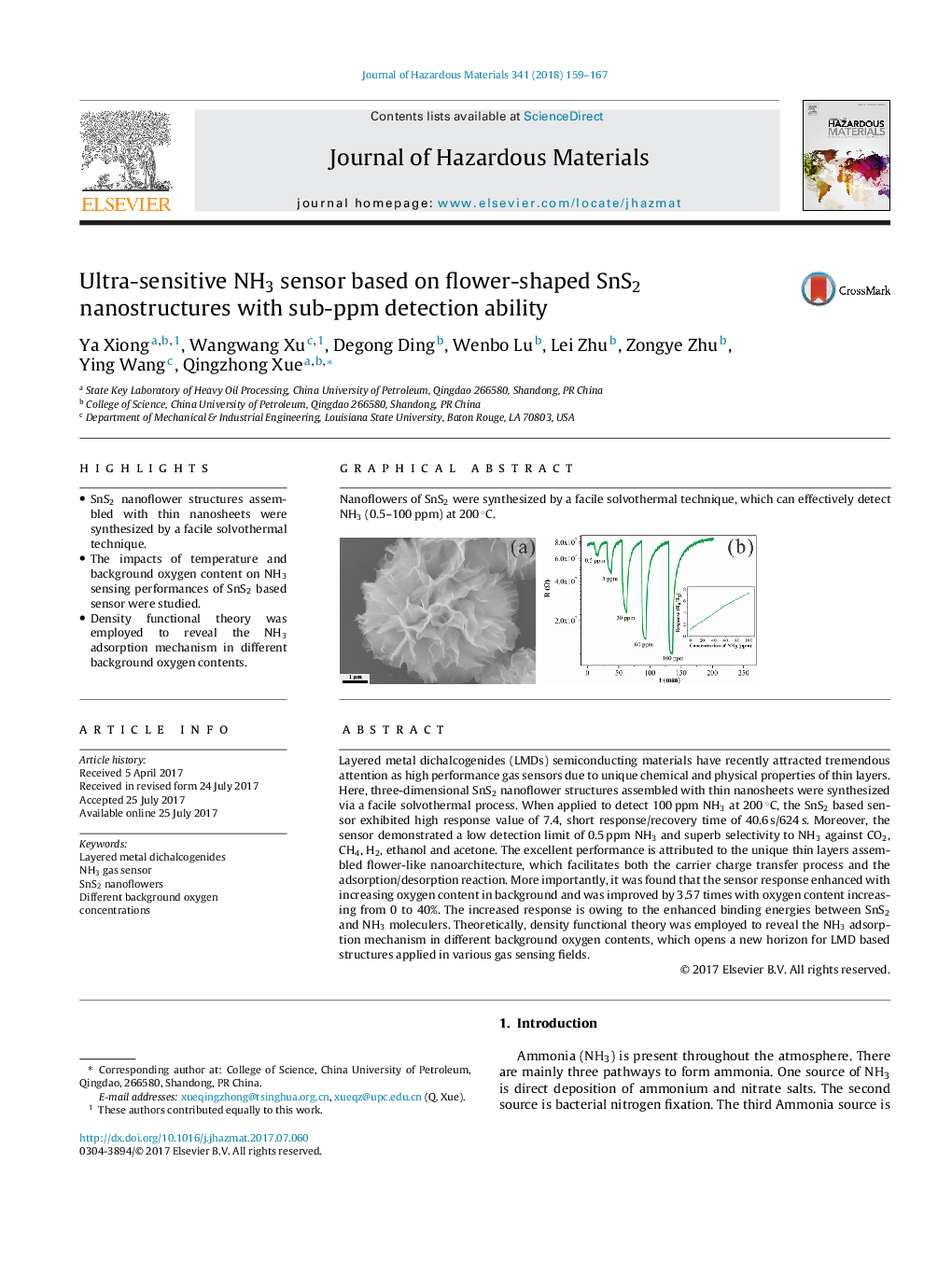 Ultra-sensitive NH3 sensor based on flower-shaped SnS2 nanostructures with sub-ppm detection ability