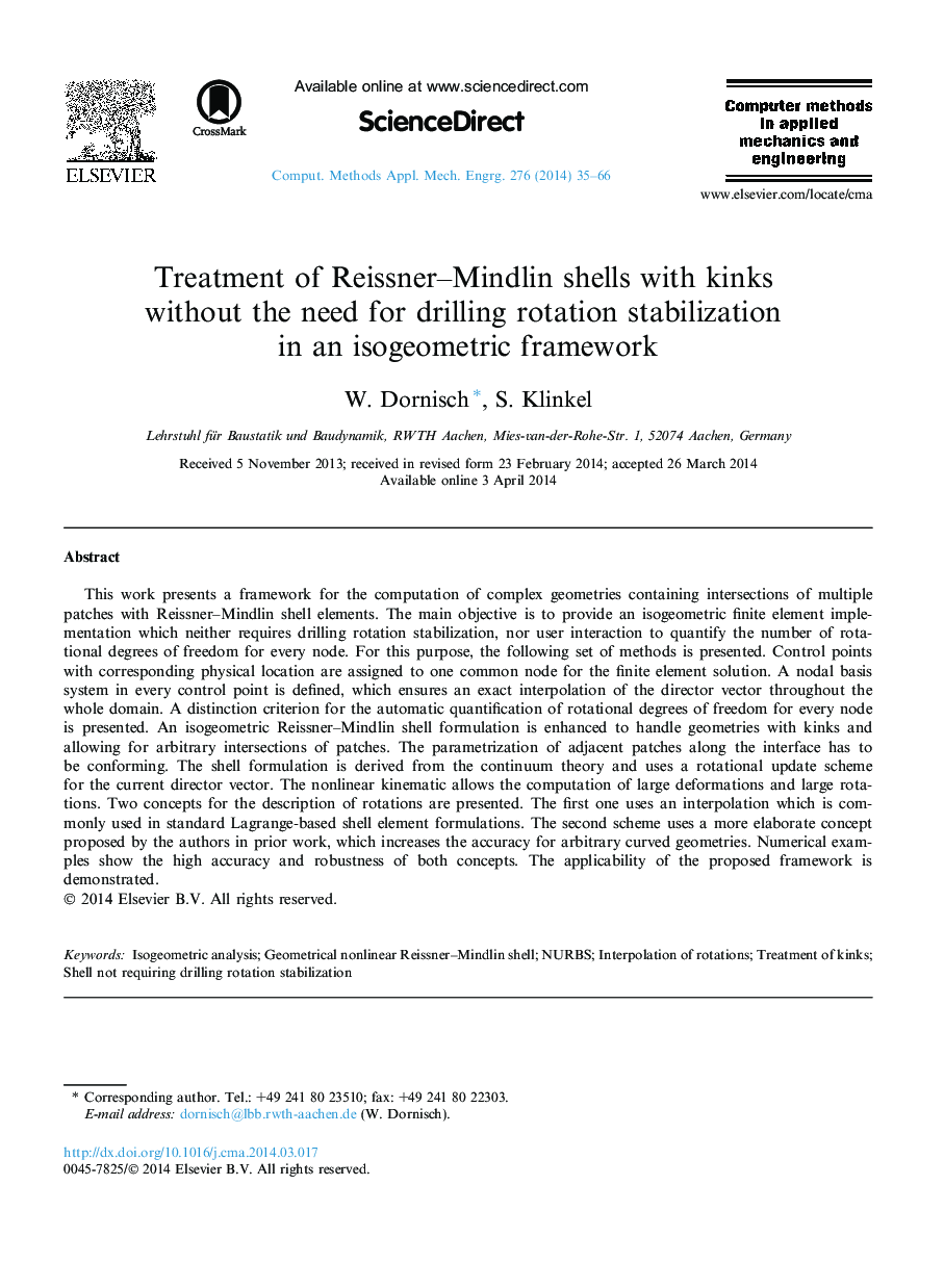 Treatment of Reissner–Mindlin shells with kinks without the need for drilling rotation stabilization in an isogeometric framework