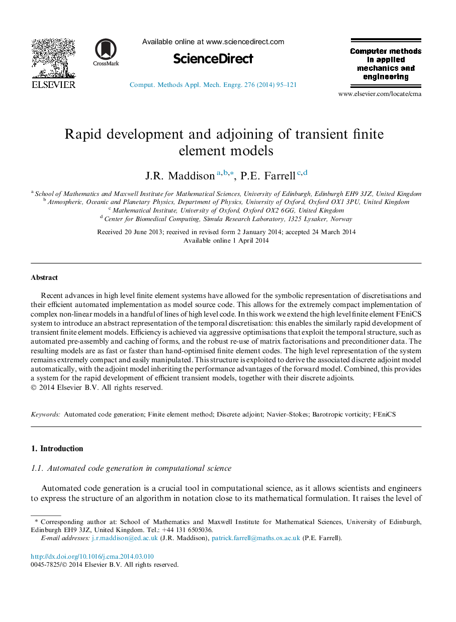 Rapid development and adjoining of transient finite element models