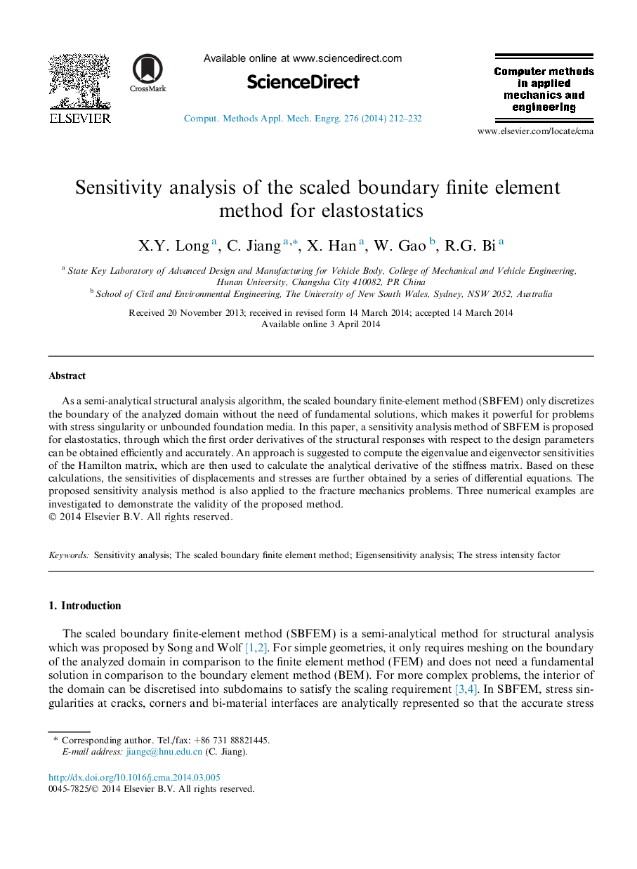 Sensitivity analysis of the scaled boundary finite element method for elastostatics