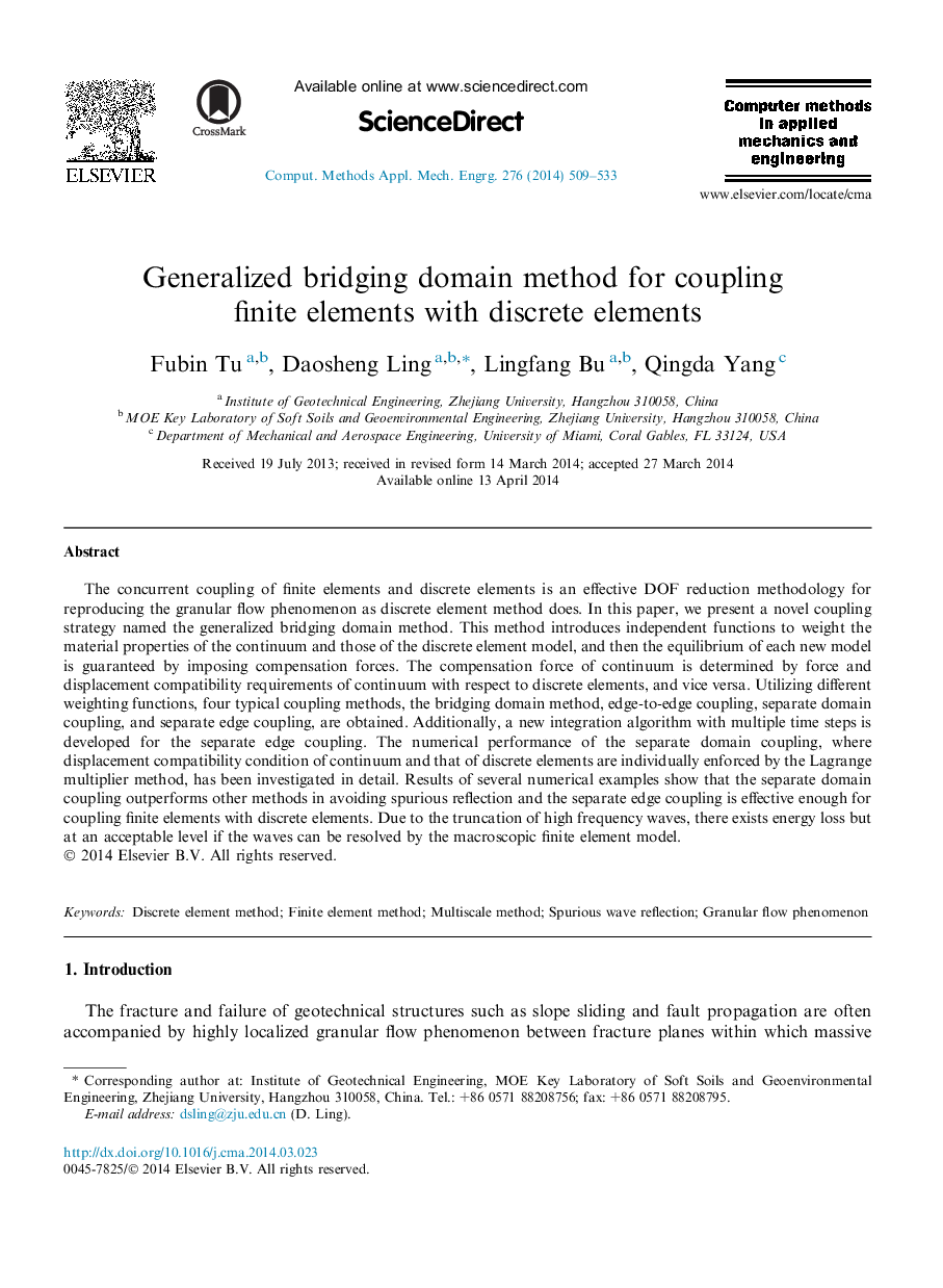 Generalized bridging domain method for coupling finite elements with discrete elements