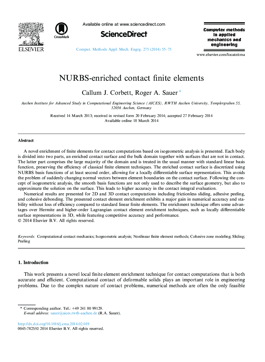 NURBS-enriched contact finite elements