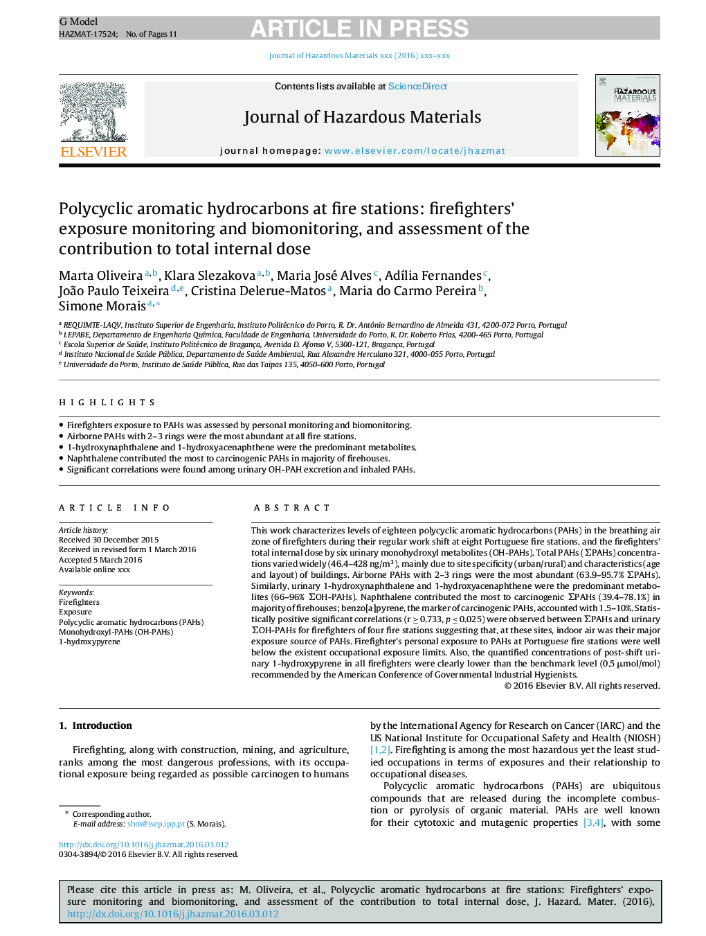 Polycyclic aromatic hydrocarbons at fire stations: firefighters' exposure monitoring and biomonitoring, and assessment of the contribution to total internal dose