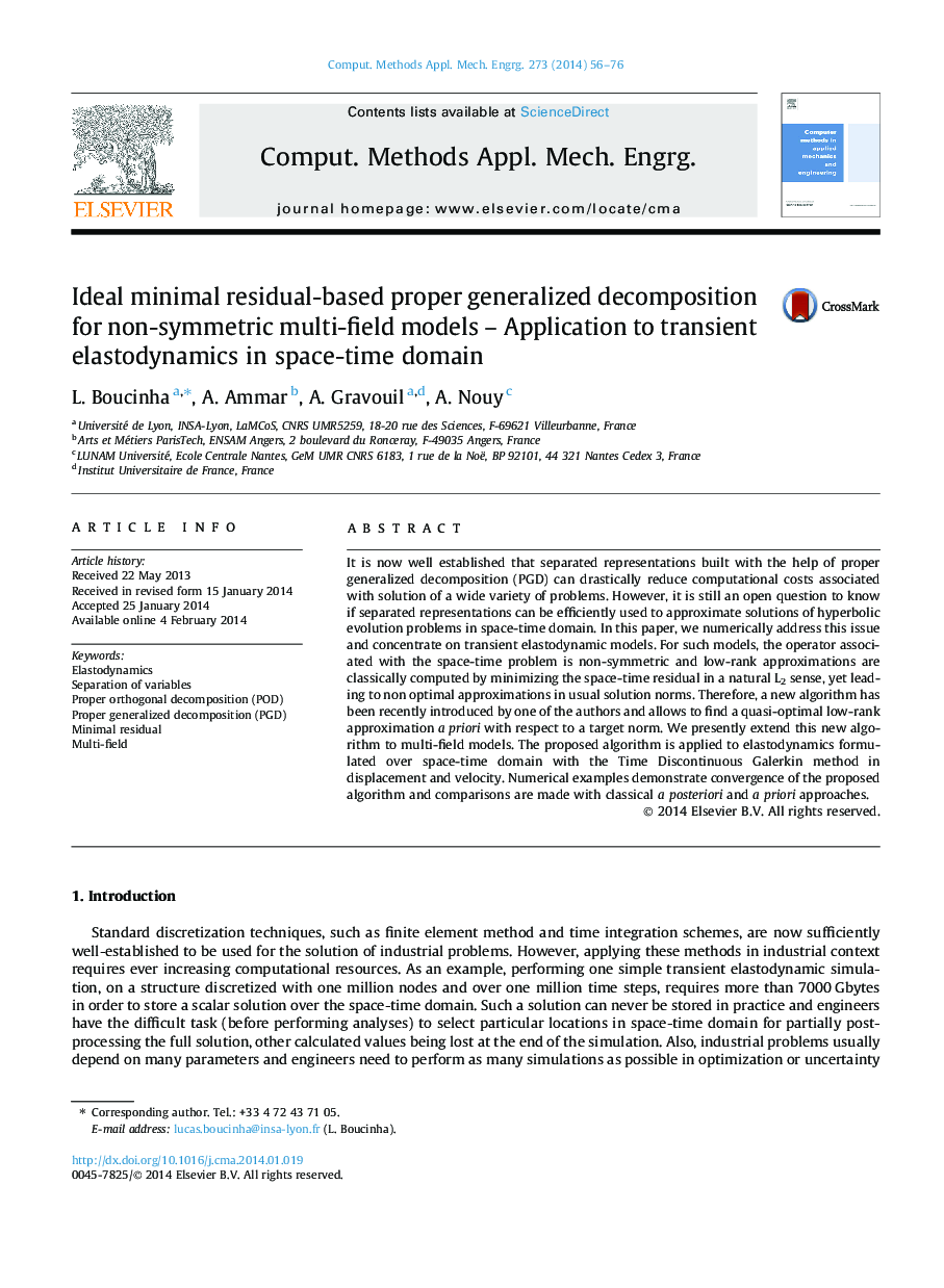 Ideal minimal residual-based proper generalized decomposition for non-symmetric multi-field models – Application to transient elastodynamics in space-time domain
