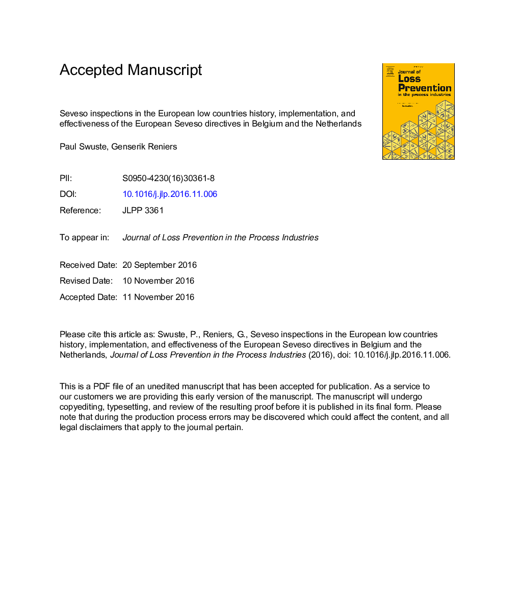 Seveso inspections in the European low countries history, implementation, and effectiveness of the European Seveso directives in Belgium and the Netherlands