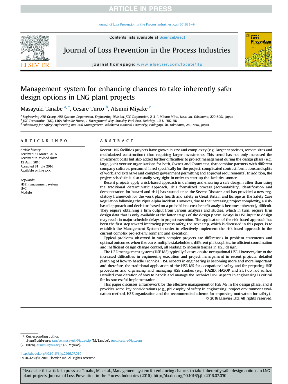 Management system for enhancing chances to take inherently safer design options in LNG plant projects