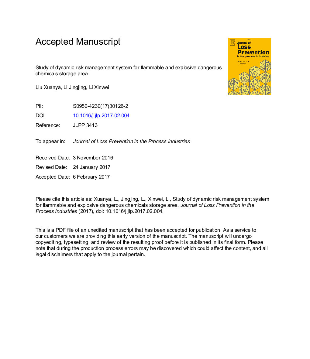 Study of dynamic risk management system for flammable and explosive dangerous chemicals storage area