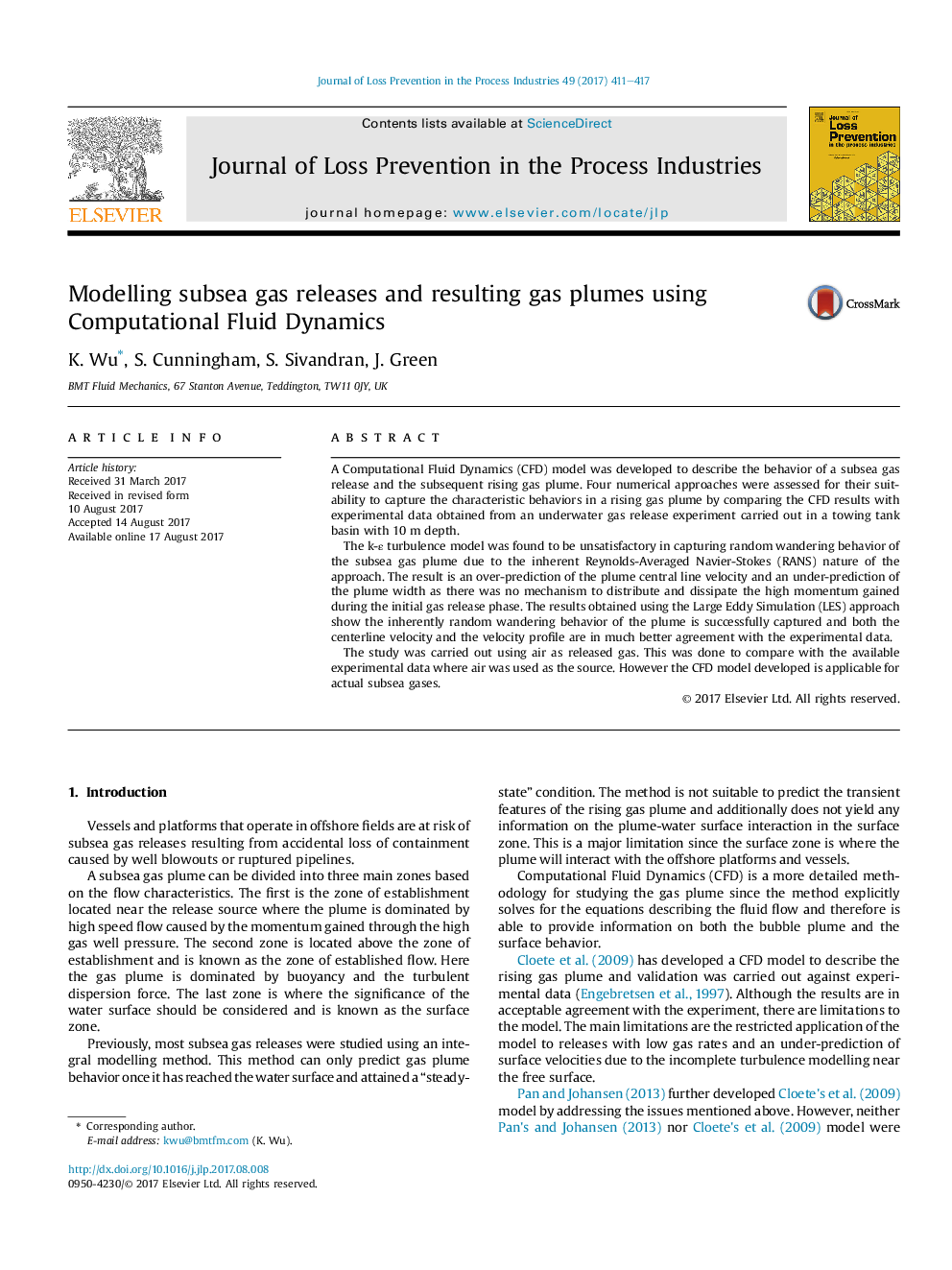 Modelling subsea gas releases and resulting gas plumes using Computational Fluid Dynamics