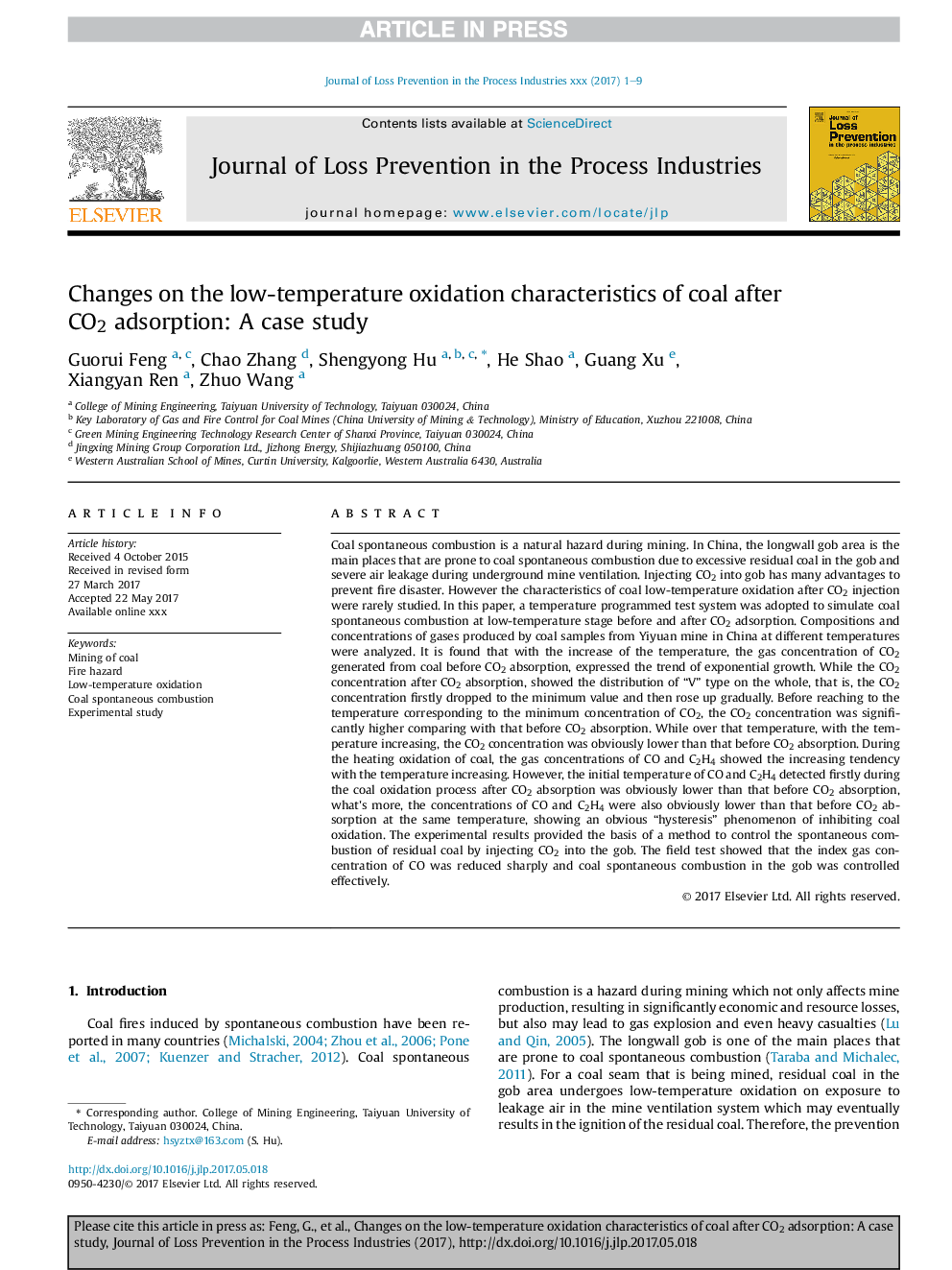 Changes on the low-temperature oxidation characteristics of coal after CO2 adsorption: A case study