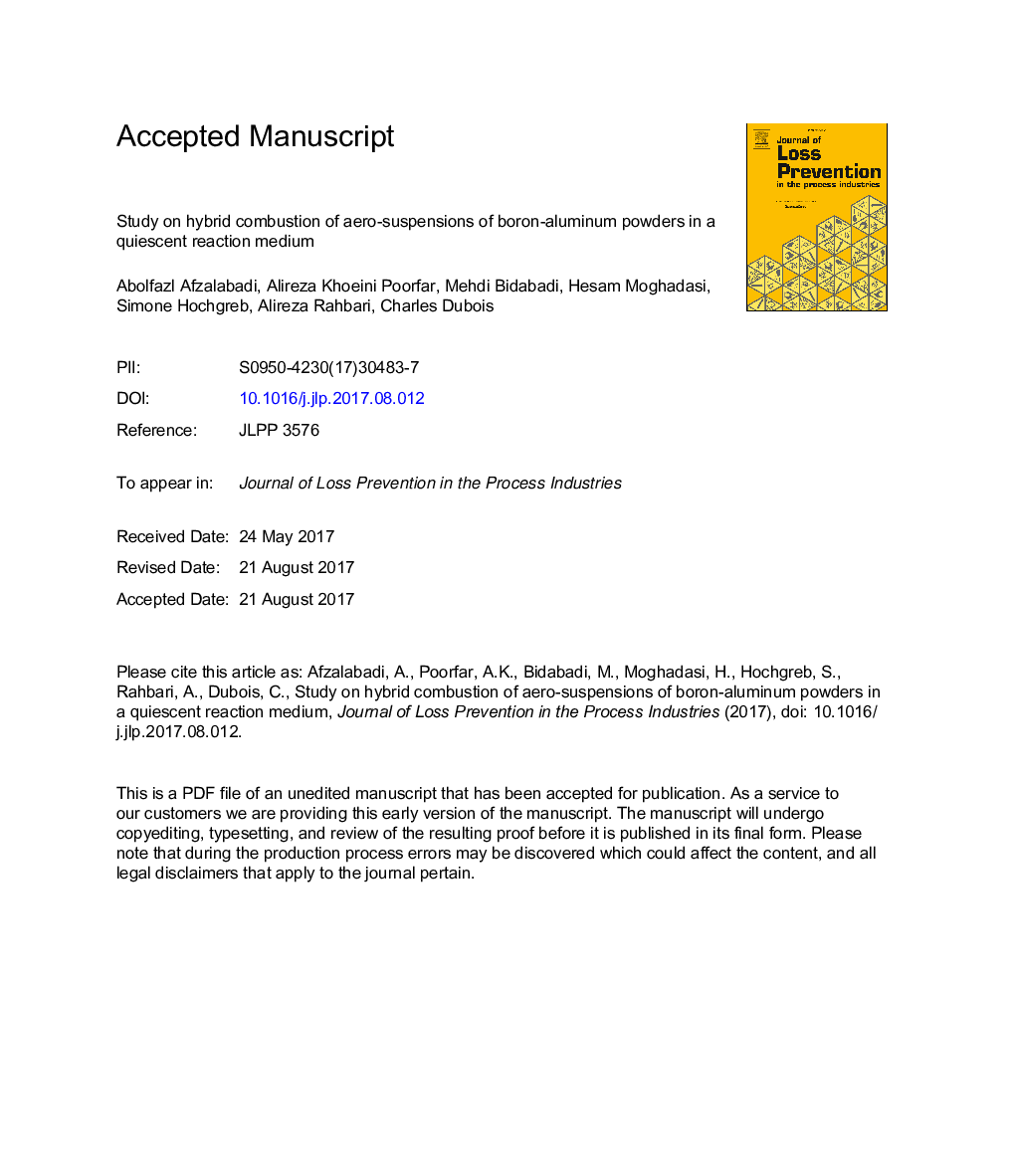 Study on hybrid combustion of aero-suspensions of boron-aluminum powders in a quiescent reaction medium