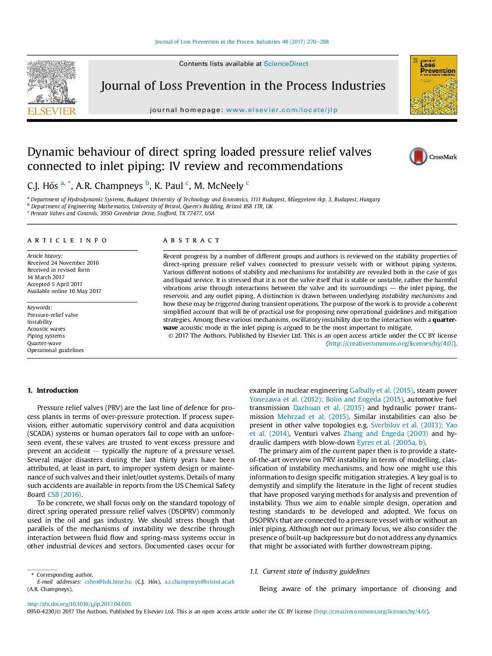 Dynamic behaviour of direct spring loaded pressure relief valves connected to inlet piping: IV review and recommendations