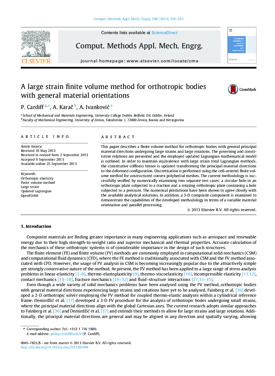 A large strain finite volume method for orthotropic bodies with general material orientations