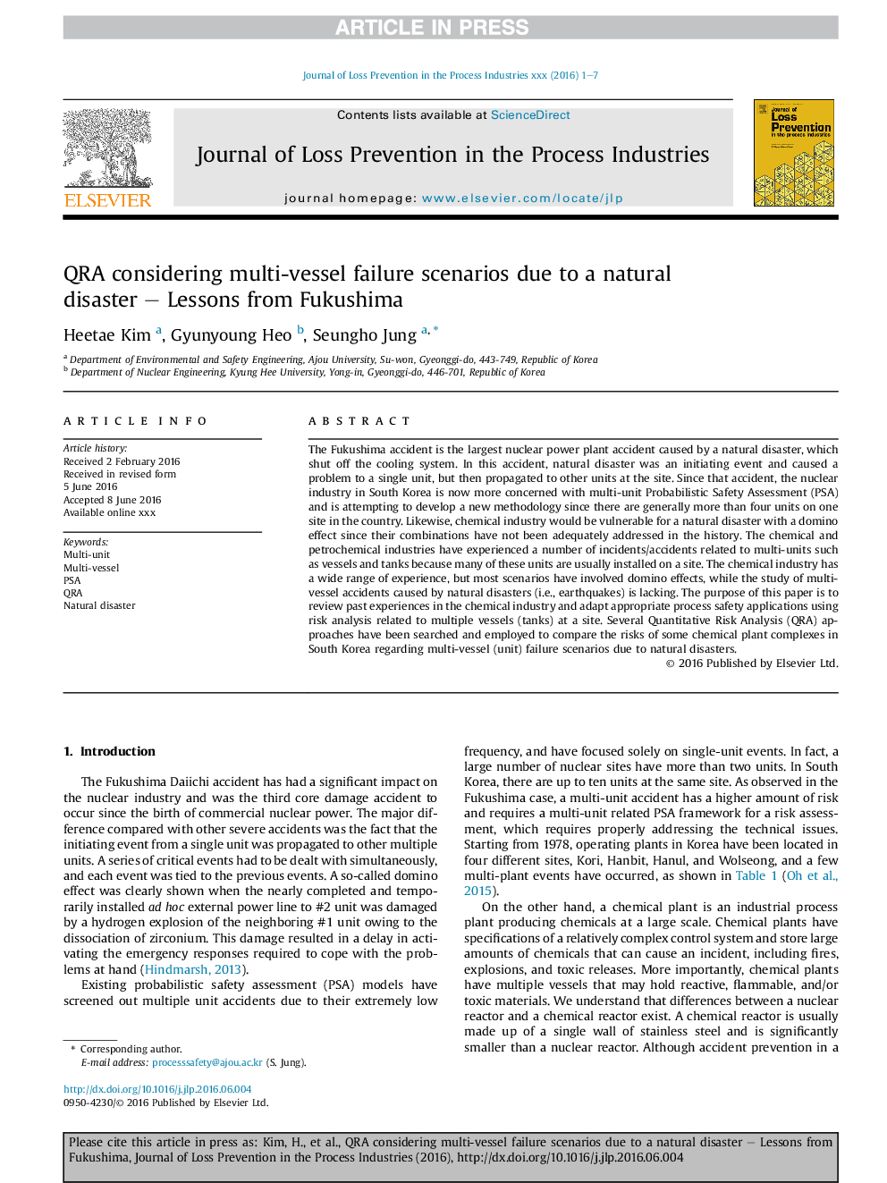 QRA considering multi-vessel failure scenarios due to a natural disaster - Lessons from Fukushima