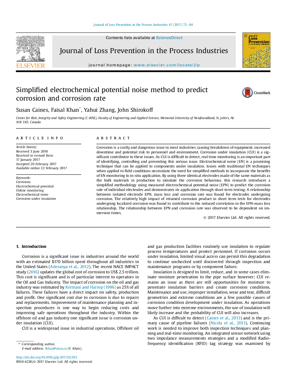 Simplified electrochemical potential noise method to predict corrosion and corrosion rate