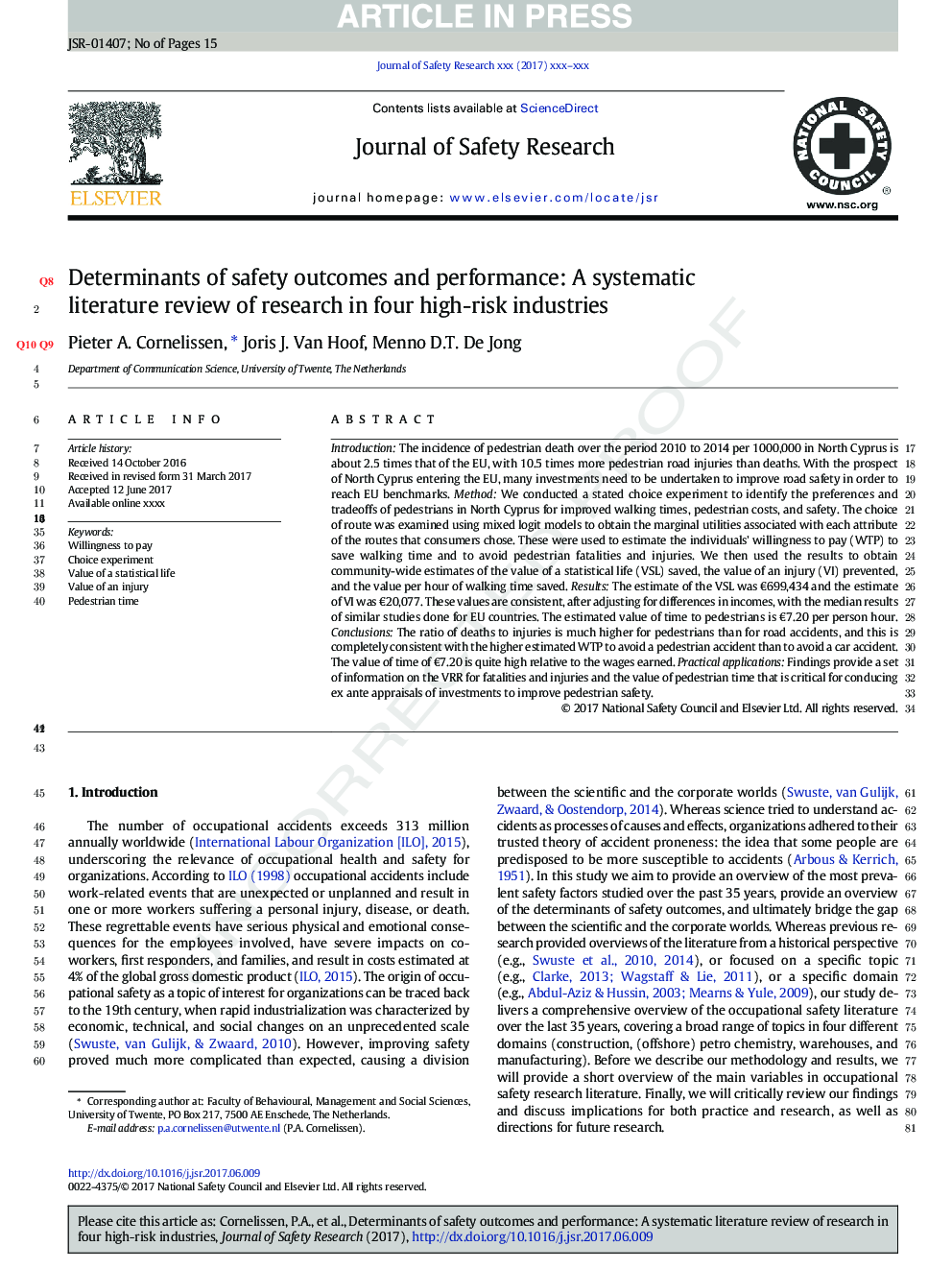 Determinants of safety outcomes and performance: A systematic literature review of research in four high-risk industries