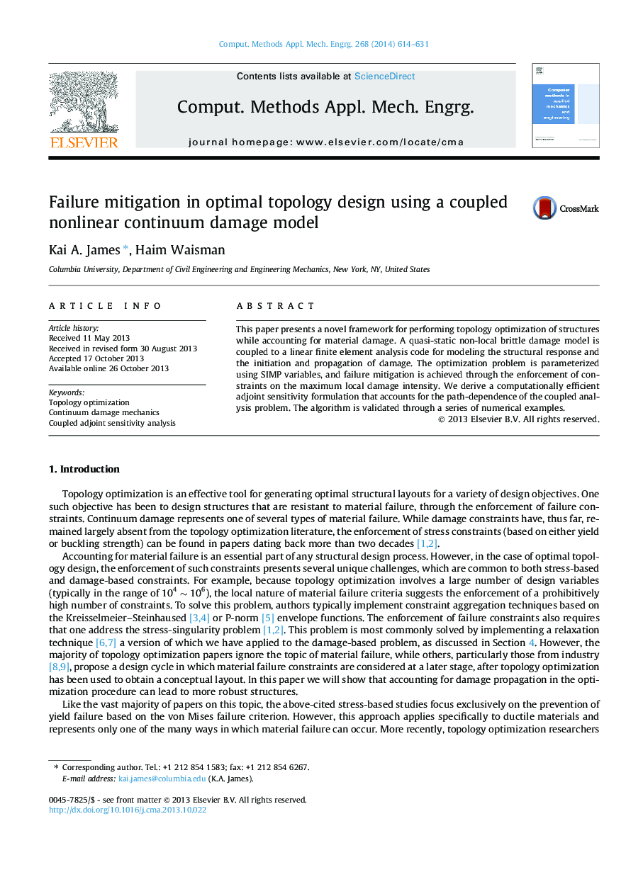 Failure mitigation in optimal topology design using a coupled nonlinear continuum damage model