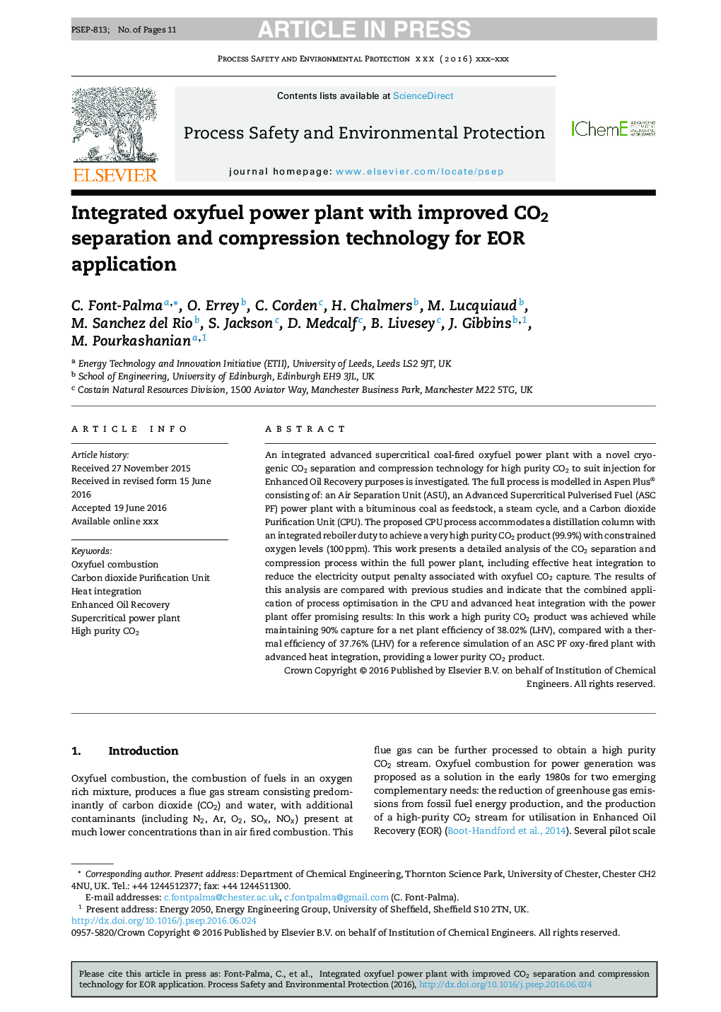 Integrated oxyfuel power plant with improved CO2 separation and compression technology for EOR application