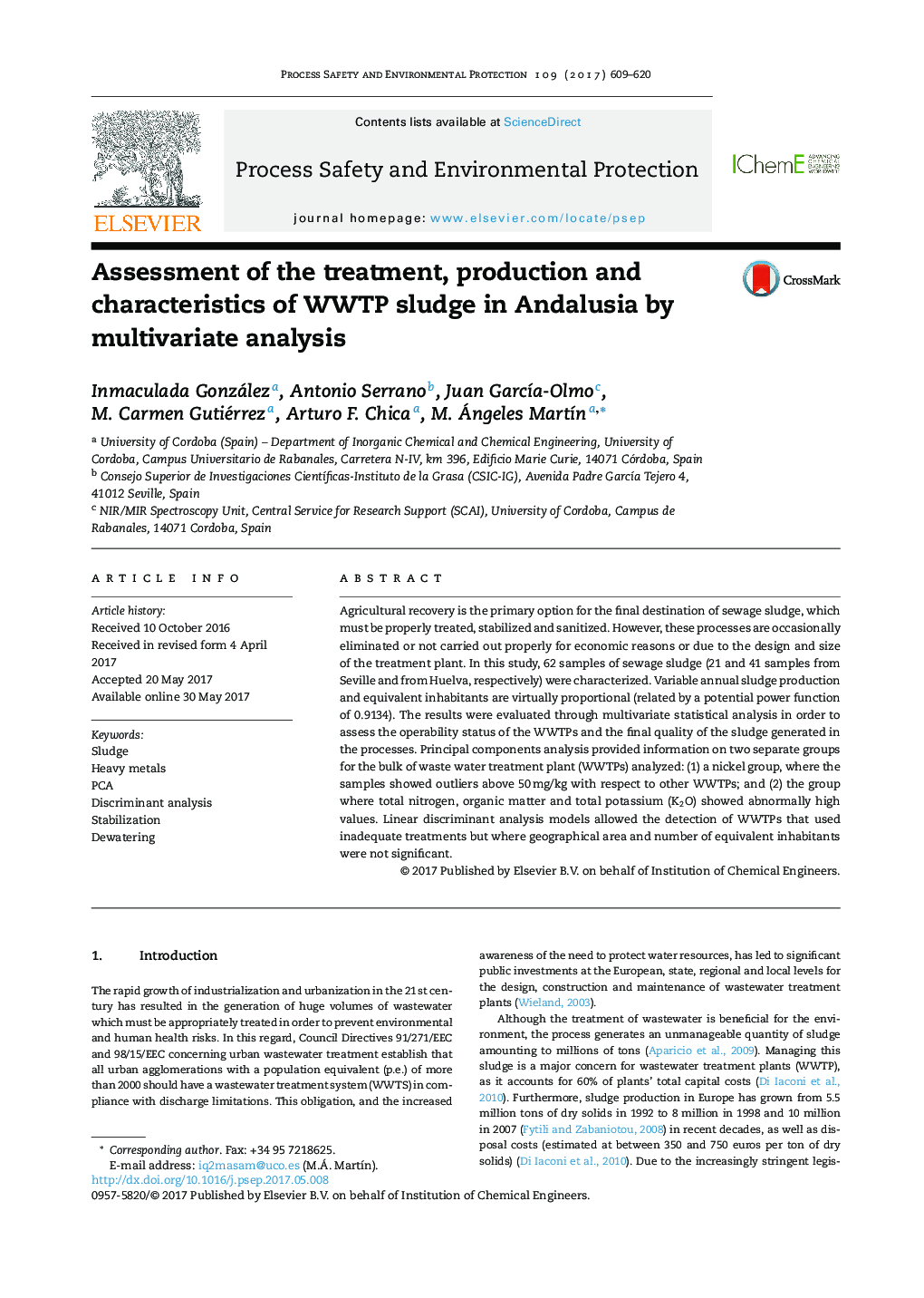 Assessment of the treatment, production and characteristics of WWTP sludge in Andalusia by multivariate analysis