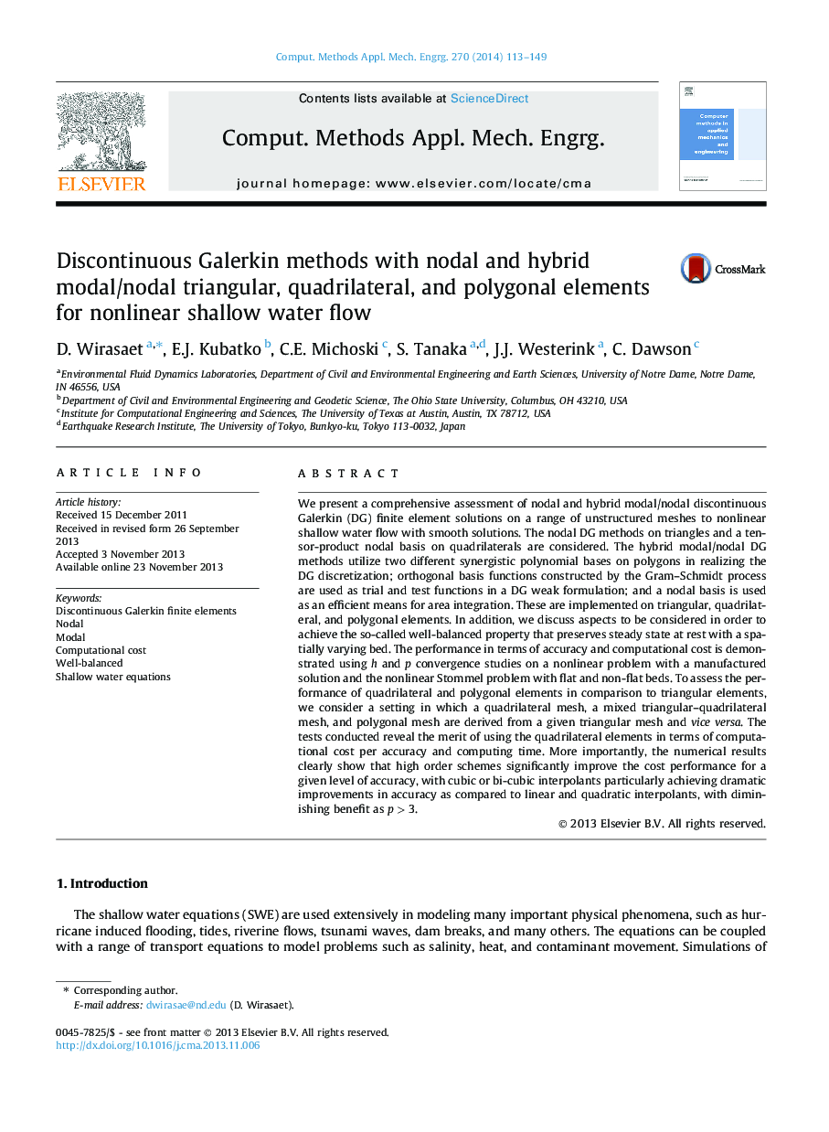 Discontinuous Galerkin methods with nodal and hybrid modal/nodal triangular, quadrilateral, and polygonal elements for nonlinear shallow water flow