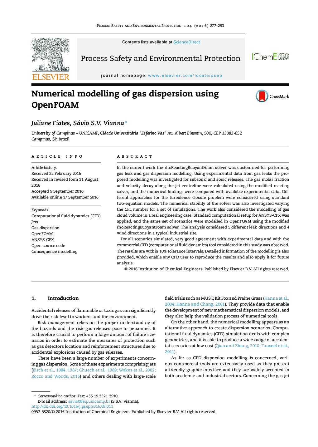 Numerical modelling of gas dispersion using OpenFOAM