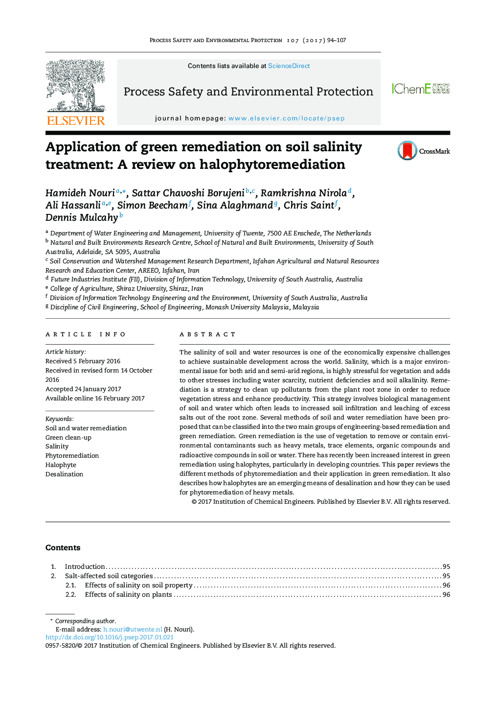 Application of green remediation on soil salinity treatment: A review on halophytoremediation